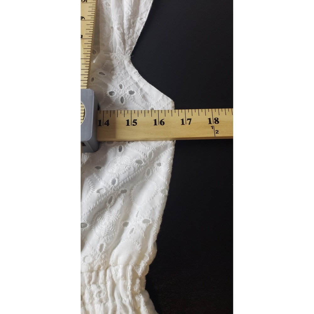 Flag & Anthem White Eyelet Peplum Blouse Top Tassel Tie L Cottagecore Milkmaid - Picture 12 of 13